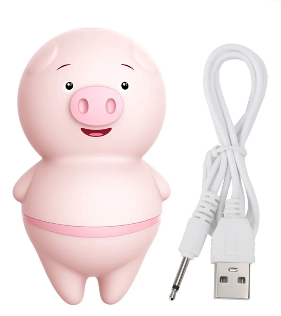 Porquinho vibrador rosa com cabo USB